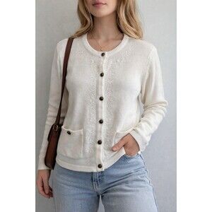 Embroidered Cardigan Cottagecore Button Front Sweater Cottage Grandma Size Small